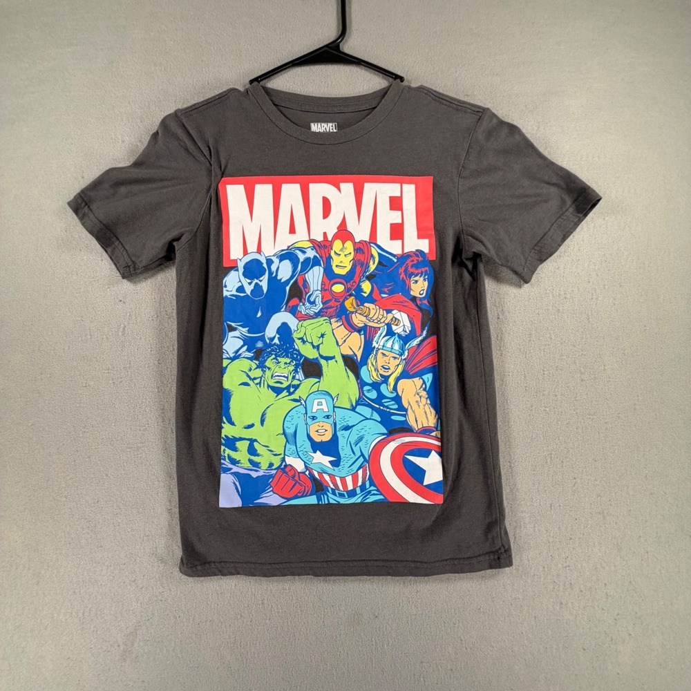 Marvel Avengers Graphic T-Shirt Charcoal Gray Kids Size L 10/12 Superhero Tee